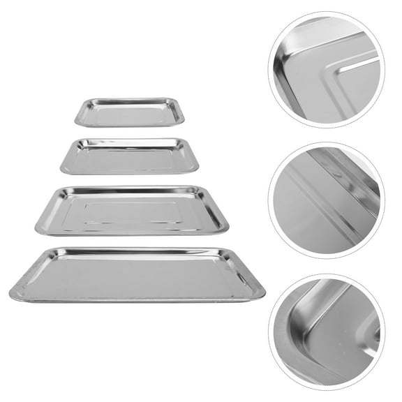 HOOWIFFY Desserts Stainless Steel Food Serving Plate Silver 4 Pcs