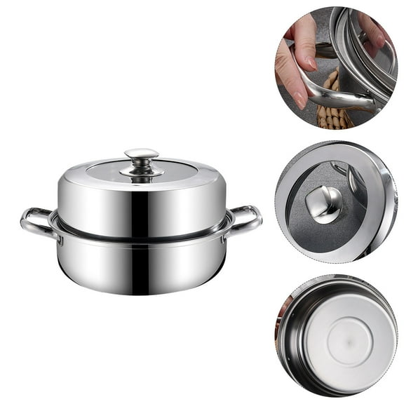 WHAMVOX Stainless Steel Steaming Pot for Kitchen Use Healthy Material AntiScald Handles Suitable for Gas Stove 1Pc