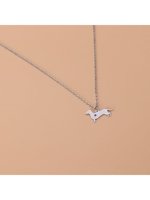 Stainless Steel Sweater Chain Necklace with Dachshund Pendant for Women 0.98 Inches
