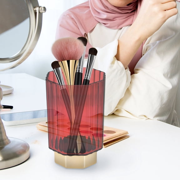 DECORNIJIA Clear Makeup Brush Holder Pencil Organizer Transparent Red PP 1Pcs