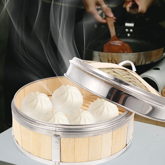 WHAMVOX Bamboo Steamer Assorted Color For Cooks Kitchen Tools 1Pack 8.61X8.61X5.11in