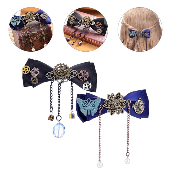 WHAMVOX Steampunk Gothic Hair Accessories for Women Vintage Bowknot Barrette Decorative Hair Clips Cloth Zinc Alloy Assorted Color