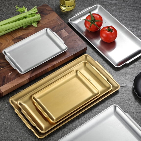 WHAMVOX  Storage Tray Food Plate Holder Steel Serving Platter Golden