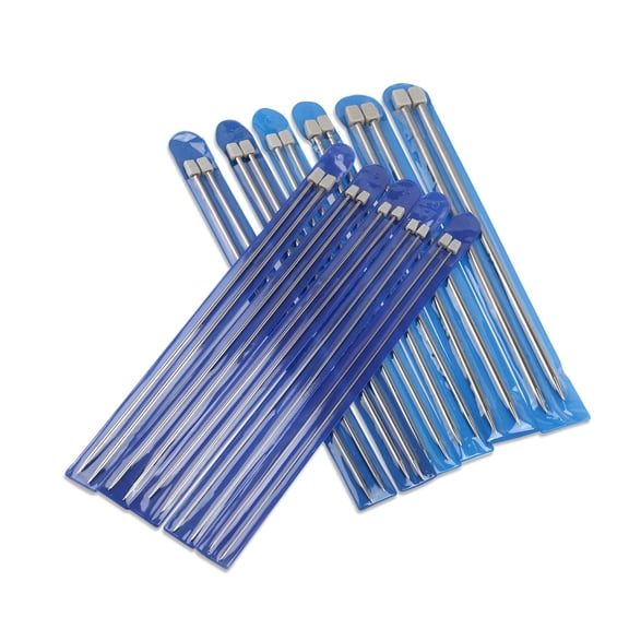 YSNOOWE 11Pairs Plated Silver Stainless Steel Knitting Needles Metric Size Marked Straight Single Pointed
