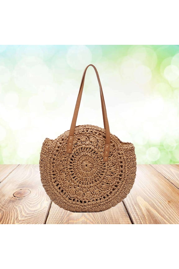 Straw Bag Round Straw Beach Bag Travel 47.00X43.00X2.00CM Khaki