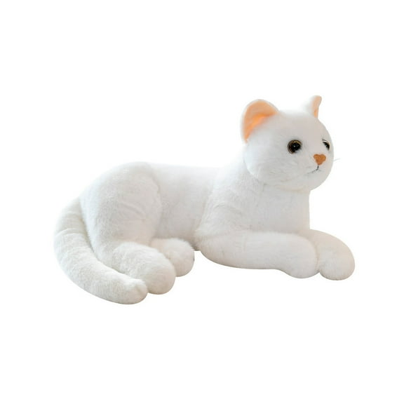 WHAMVOX Stuffed Cat Plush for Children Room Decoration 1Pcs White Fluffy Realistic