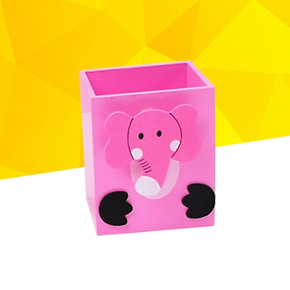 COMPUKAS Cute Animal Pen Cup Pink Wood 1Pack 3.3x2.8x2.2in