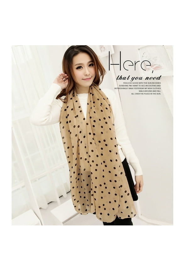 Stylish Dots Chiffon Scarf Sunscreen Long Scarves Sun Block Shawl Wraps For Women Girls 150 x 48 cm (Beige Scarf, )