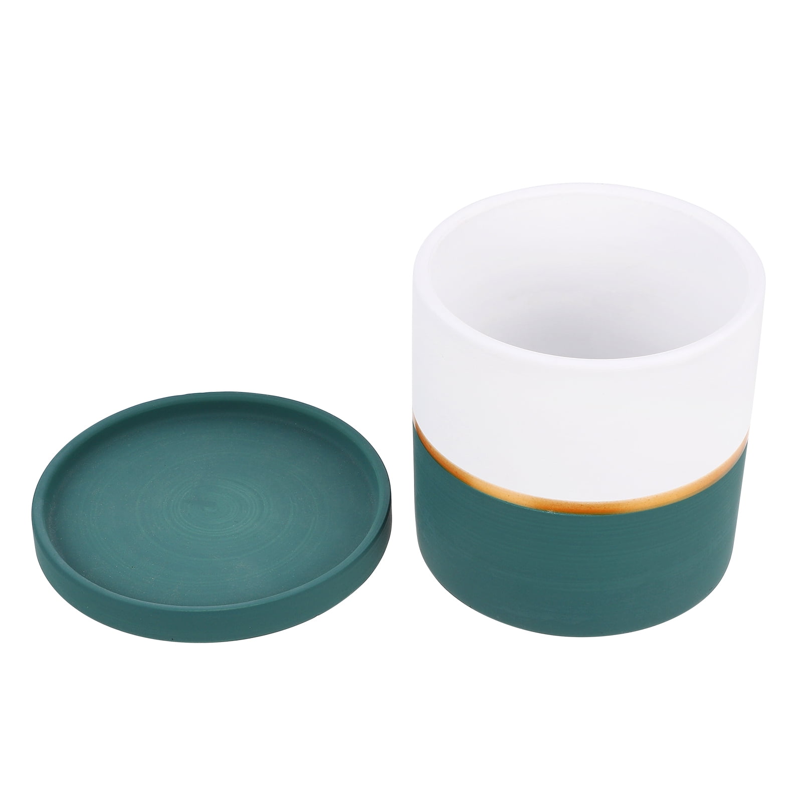 SKISUNO Green Ceramic Succulent Plant Pot with Tray for Flower Planting and Home Decoration