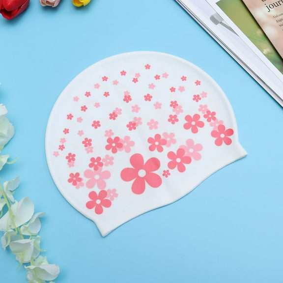 WHAMVOX Swim Cap for Braids Kids Swim Caps for Braids Flower Design Swim Cap Child Rosy