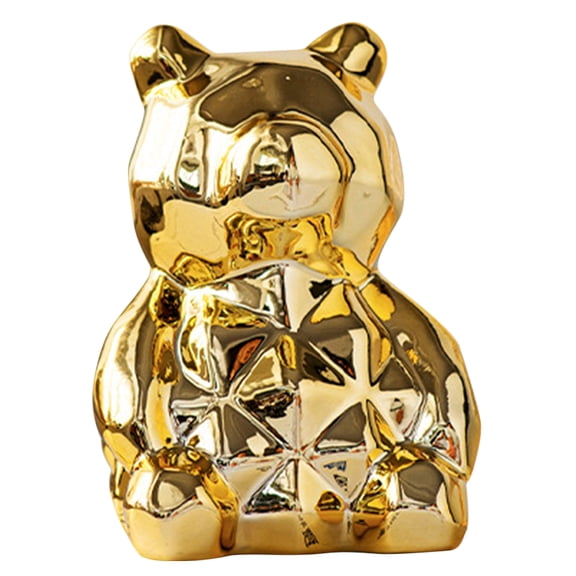 SEWCHICS Animal Statue Decor Golden Ceramic 1Pack Bear Shape