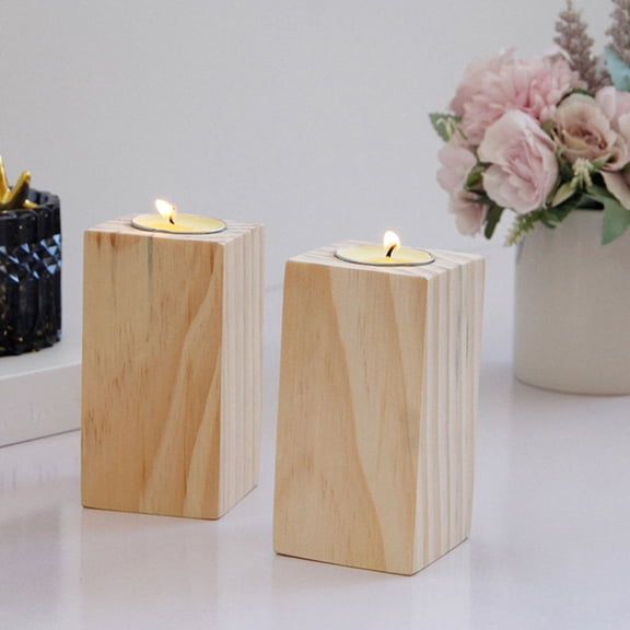 HOOWIFFY Wooden Candle Holders Light Brown Natural Wood Rustic Home Decor Set for Living Room Table Centerpiece