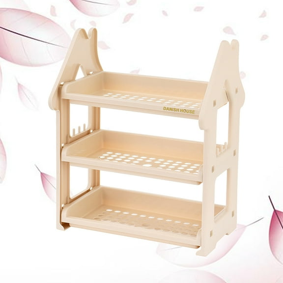 WHAMVOX Three Layers Multifunctional Plastic Storage Rack Desktop Condiments Organizer Cosmetic Holder Shelf for Bathroom Kitchen (Beige)