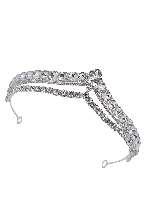 WHAMVOX Tiara for Women Bride Headpiece Rhinestone Headband Topper Miss Silver