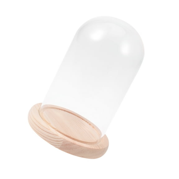WHAMVOX Transparent Glass Dome Cover for Flower Display on Wooden Base Portable and Practical 10x16cm