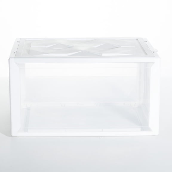 WHAMVOX Transparent Plastic Storage Container for Basketball Shoes with Ergonomic Handle, White Shoe Organizer Box