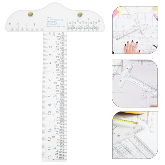WHAMVOX Transparent T-Shaped Measuring Ruler Made of Plastic for Accurate Measurements in Classrooms and