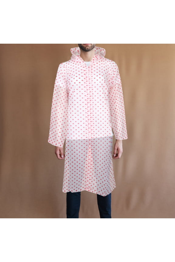 Transparent Wave Point Raincoat Adult Waterproof Hood Poncho Rain Coat Unisex Portable Clear Rain Poncho Rainwear for Adults Men Women Red