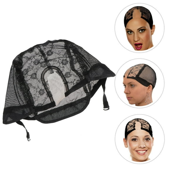 WHAMVOX U Shape Lace Wig Caps For Making Wigs And Hair Weaving Stretch Adjustable Wig For Making Wig (Black)