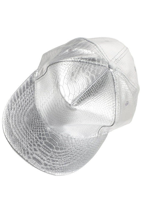 Unisex Baseball Caps PU Leather Adjustable Hip Hop Flat Brim Hats Snapback (Silver)