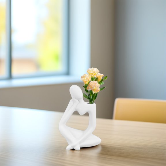 WHAMVOX  Vase Container Flower Arranging Abstract Thinking Home Decor Art Figurine White