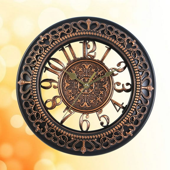 WHAMVOX Vintage Dial Clock European Hollowed-out Silent Clock 3D Round Large Decorative Wall Clock for Living Room Bedroom Kitchen(Bronze)