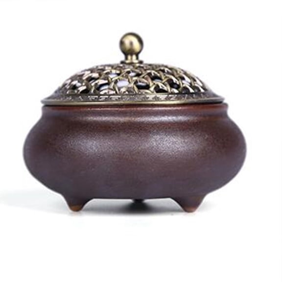 DECORNIJIA Essence Burner Incense Burner Dark Brown Ceramic 1Pcs