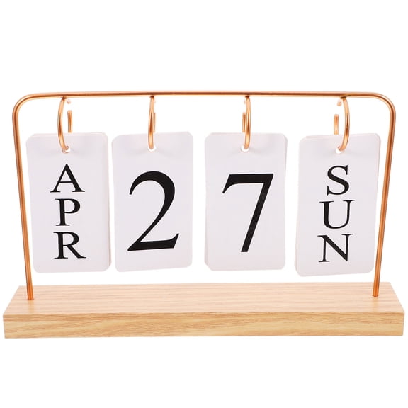 WHAMVOX Vintage Perpetual Flip Calendar with Wooden Base and Iron Frame Reusable Desk Calendar Decorative Desk Calendar for Home and Office