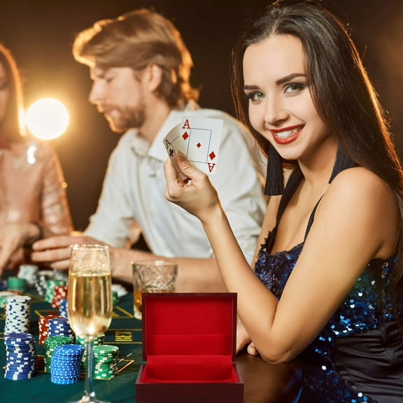 WHAMVOX Vintage Wooden Poker Storage Case for Cards Brown Wood Compact Size Ideal for Storage Use