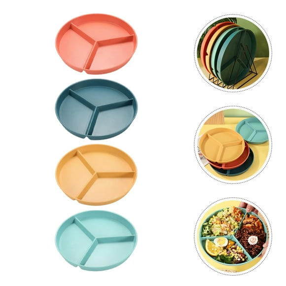 WHAMVOX WORGEOUS 4pcs Portion Control Plates with Divided Sections for Adults Separate Food Serving Dinner Plates