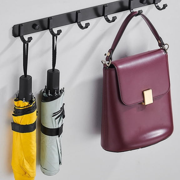 HEANUJJ Heavy Duty Aluminum Coat Rack with 6 Hooks, Wall Mounted Storage Hanger for Bathroom, Kitchen, Entryway, Rustic Black Key and Clothes Hook