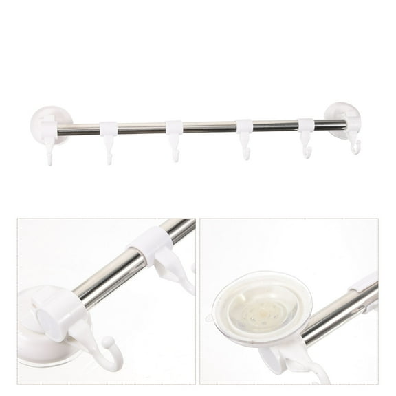 WHAMVOX Wall Mount Towel Rack Adjustable Towel Bar Suction Cup Towel Hanger with 6 Hooks
