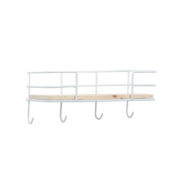 WHAMVOX Wall Mounted Storage Rack with Hooks for Keys Tools Books Decorative Shelf Brackets White Wood and Iron 4 Hooks