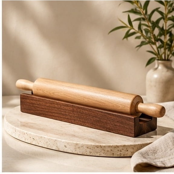 WHAMVOX Walnut Rolling Pin Stand for Kitchen, Sturdy Construction, Light Brown, for Pizza Making