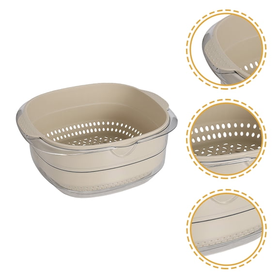 DECORNIJIA Fruit And Vegetable Washer Beige Plastic 1Pcs Double Layered Design