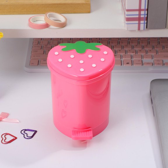 SEWCHICS Trash Holder Pink PP 1Pcs Mini Strawberry Trash Bin For Desktop Organization