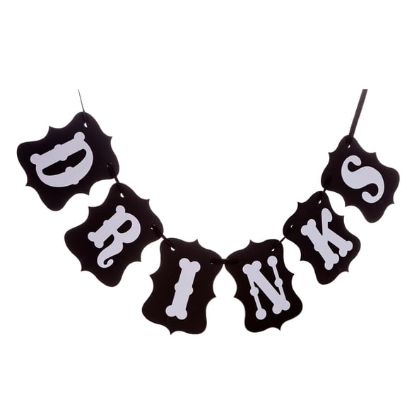 WHAMVOX Wedding Birthday Western Party Bunting Banners Buffet Hanging Decoration Photo Props DRINKS with Black Wide Rope