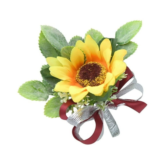 WHAMVOX Wedding Corsage Cloth Sunflower Boutonniere Bride 10*9*9cm