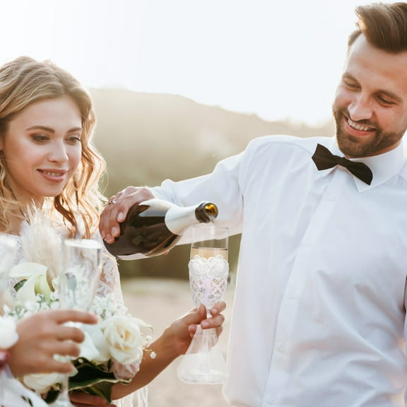 WHAMVOX  Wedding Party Decoration Ornaments Bride and Groom Wine Glasses Set Bridegroom