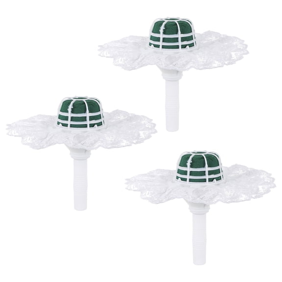 WHAMVOX Floral Handles 3Sets Bridal Flower Support White Plastic and Lace for Weddings