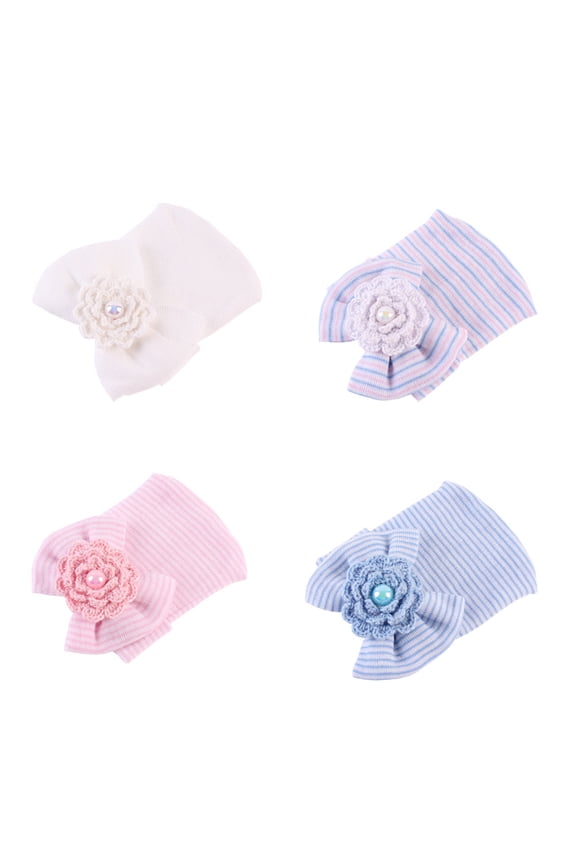 White Cotton Beanie Cap with Bowknot and Flower Perfect for Special Occasions