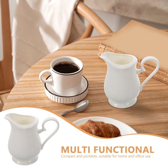 WHAMVOX White Ceramic Creamers With Handle Small Syrup Pitcher For Farmhouse Coffee Milk Sauces Mini Milk Jug Cup Coffee Milk Creamer Pitcher 280ml