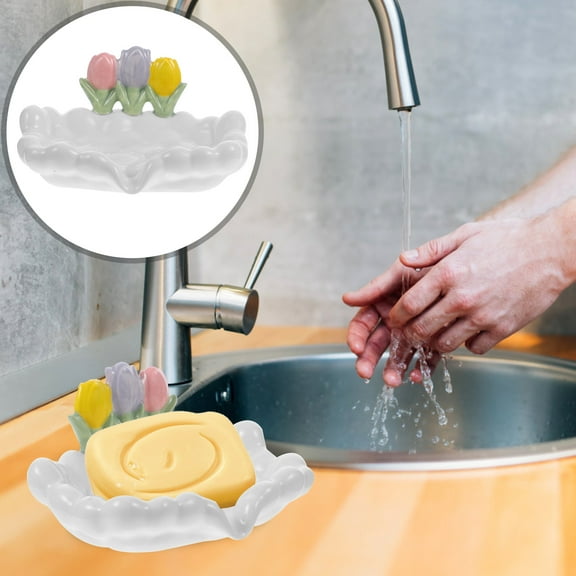 WHAMVOX White Ceramic Soap Holder for Bathroom Kitchen or Hotel with Self-draining Design 1 Piece