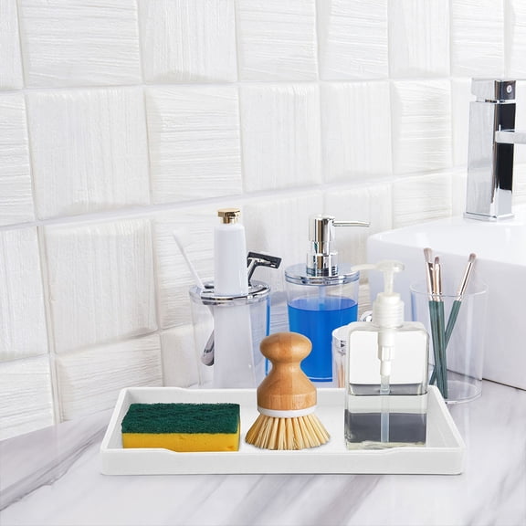 WHAMVOX White Melamine Storage Tray for Home Use Vanity Jewelry Tray for Bathroom or Kitchen Countertop 3 pcs