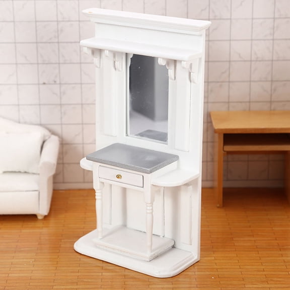 WHAMVOX White Mini Dressing Table for Doll House Decoration Made of Synthetic Material Small Size