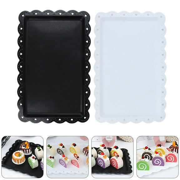 WHAMVOX White PP Cake Plates for Dessert Simple and Fashionable with Black White Design 2 Pieces