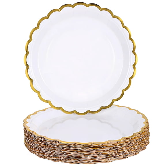 WHAMVOX White Paper Plates for Party Use and Elegant Disposable Dinnerware with Large Capacity 9.5 Inches
