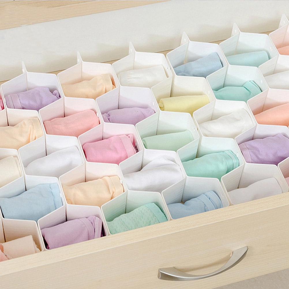 WHAMVOX White Plastic Drawer Organizer with Adjustable Grid Dividers for Storing Socks Underwear in Drawers Closet Dresser