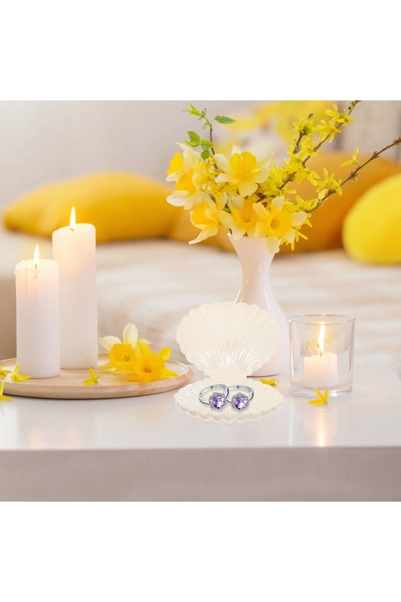 White Plastic Seashell Trinket Plate for Storing Jewelry and Accessories on Desktop or Dental Use