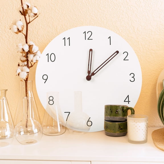 HOOWIFFY Round Clock Wall Hanging Clock White Wood 1Set 11x11in